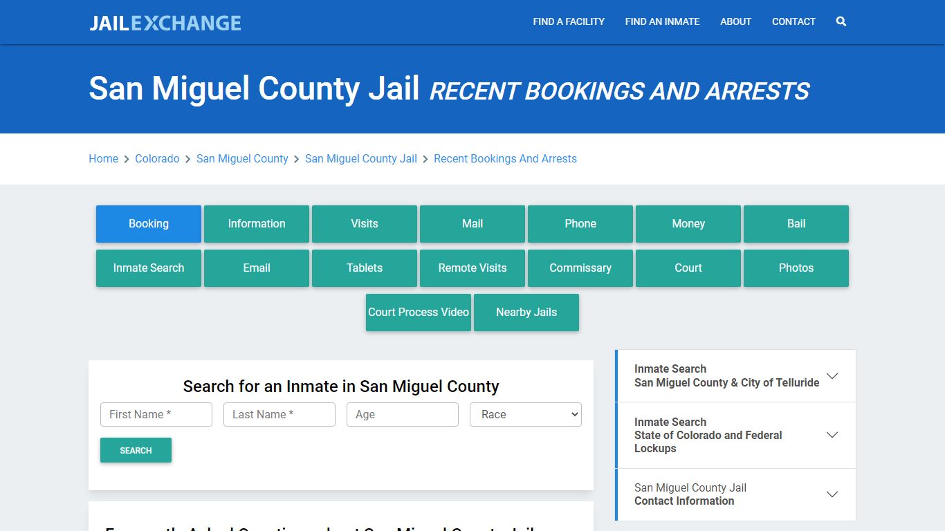 San Miguel County Jail Recent Bookings And Arrests - Jail Exchange